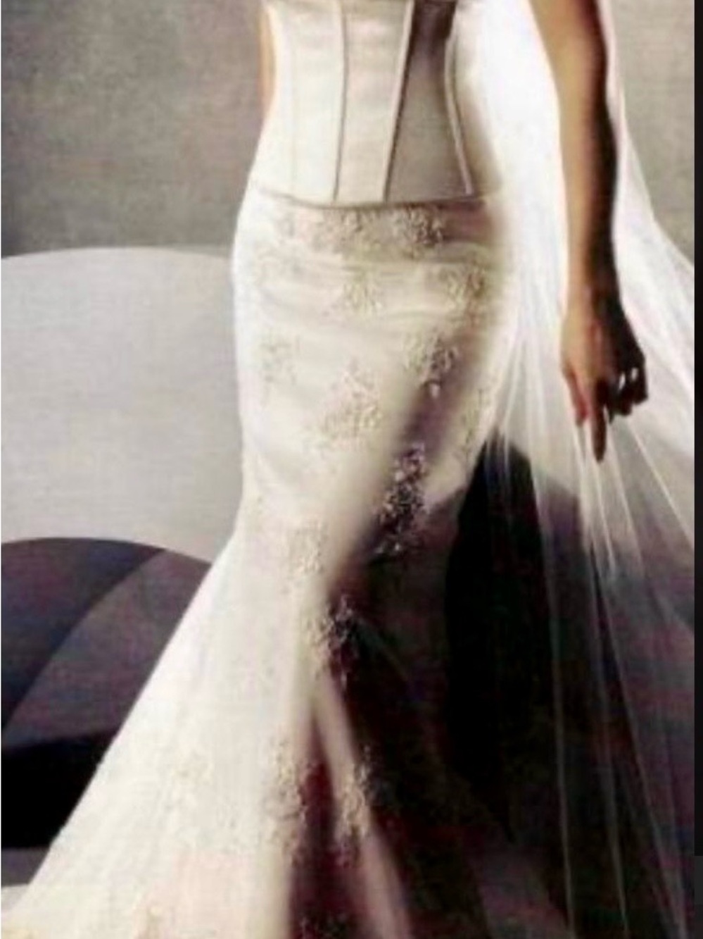 2 piece David's Bridal Oleg Cassini Ivory Lace A-Line Gown with Corset